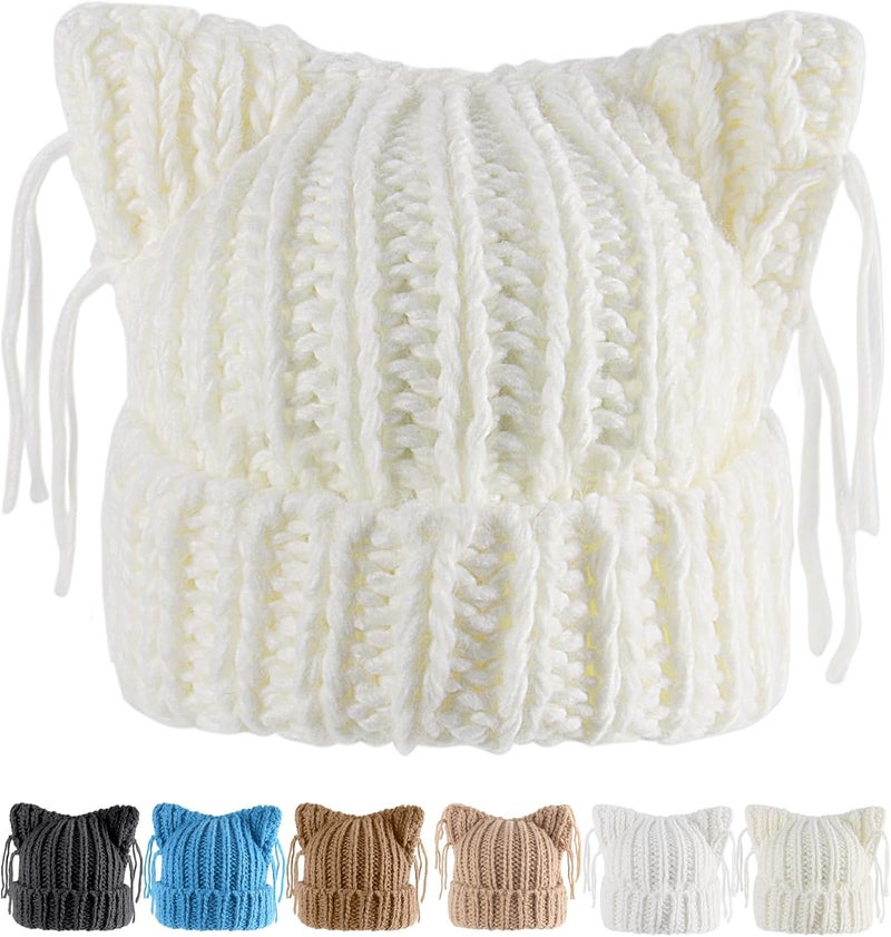 Babalet Store Cat Ear Beanie for Women Warm Winter Cap Chunky Knit Crochet Hat Slouchy Fox Hat Women Winter Trendy Headwear - Image 1